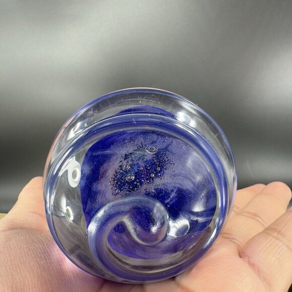 Hand Blown Studio Glass Paperweight Figurine Cobalt Blue Swirl Clear Edges VTG - Picture 9 of 16